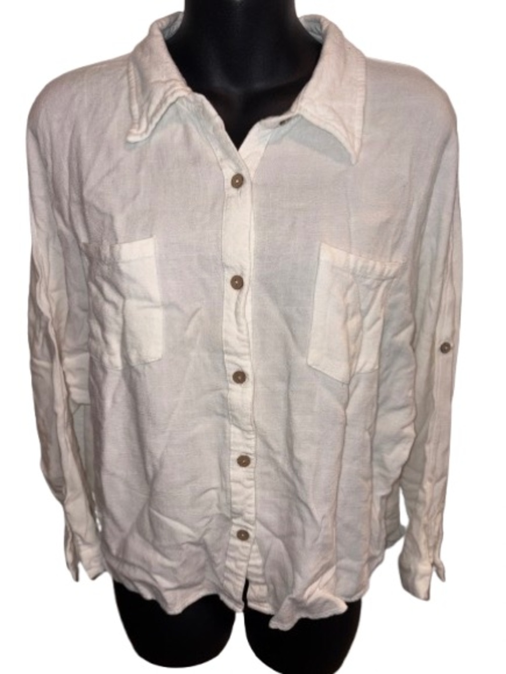 Allie Rose Casual Lightweight white Button-Up Shirt size L